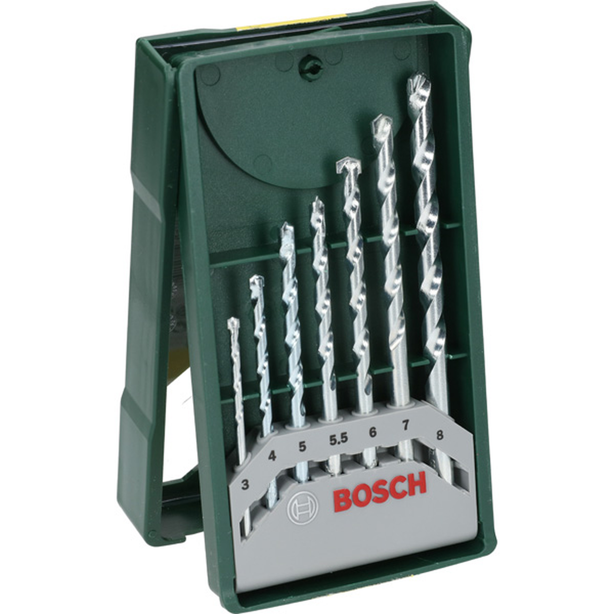Bosch X-Line Masonry Drill Bit Set 7pcs (a versatile set of masonry drill bits for common drilling applications in brick, stone, and concrete, includes various sizes for convenience), compatible with rotary and impact drills.