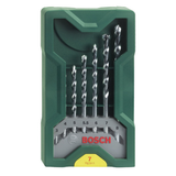 Bosch X-Line Masonry Drill Bit Set 7pcs (a versatile set of masonry drill bits for common drilling applications in brick, stone, and concrete, includes various sizes for convenience), compatible with rotary and impact drills.