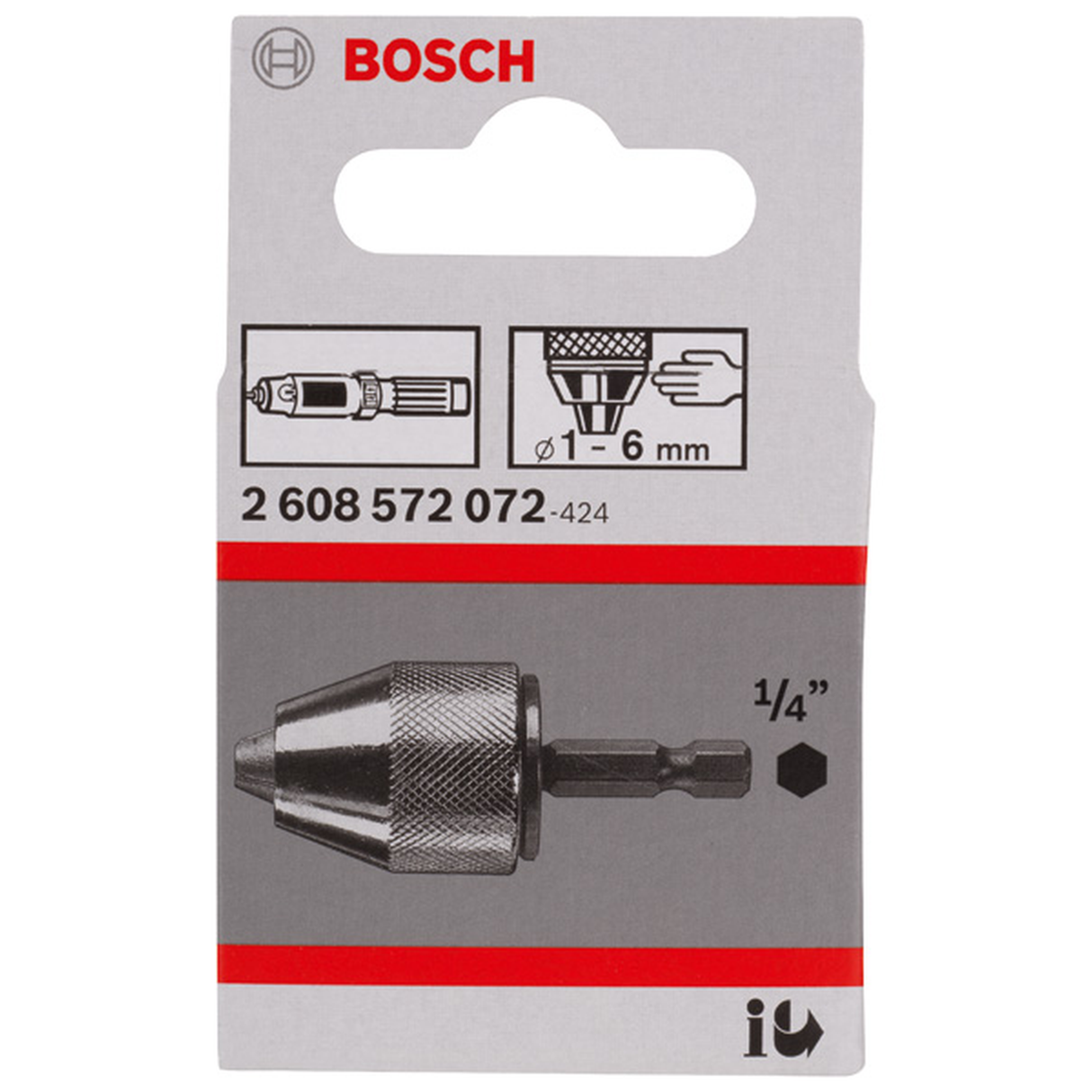 Bosch Keyless Chuck 1/4" 6k, 16mm (a keyless chuck with a 16mm capacity and a 1/4" hex shank for quick bit changes in impact drivers and drills).