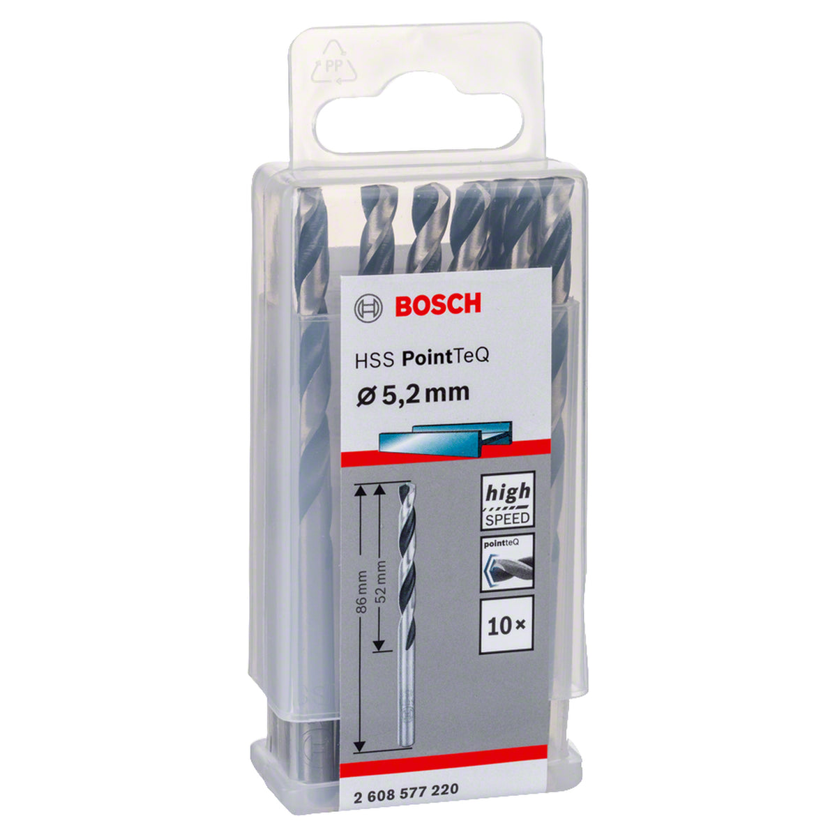 Bosch HSS PointTeQ Metal Twist Drill Bit (5.2x52x86mm, 10-piece pack, For fast metal drilling)