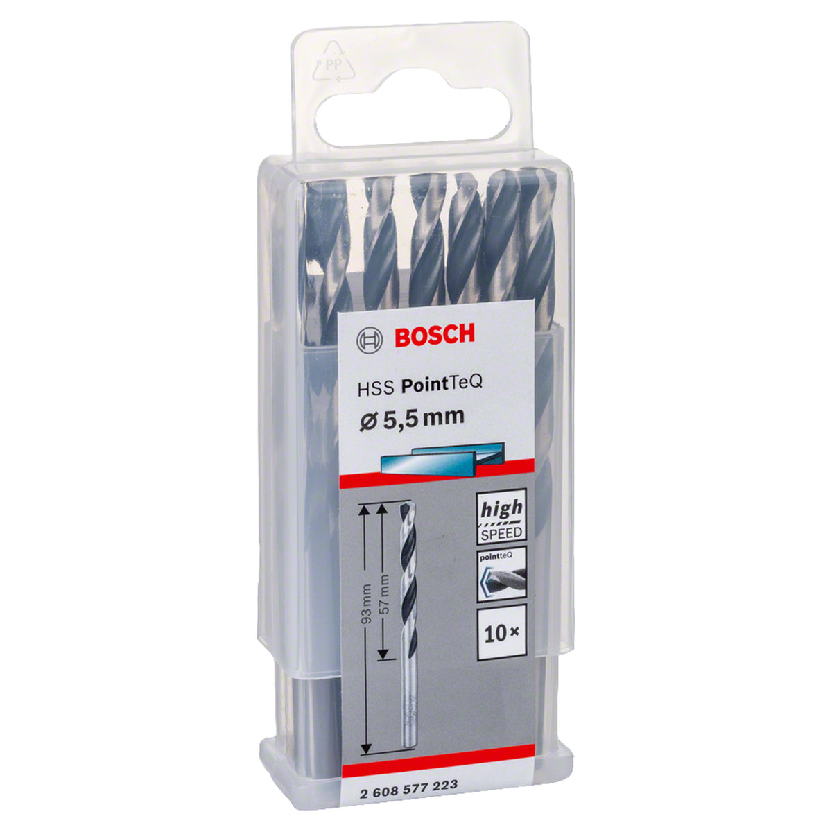 Bosch HSS PointTeQ Metal Twist Drill Bit (5.5x57x93mm, 10-piece pack, For fast metal drilling)