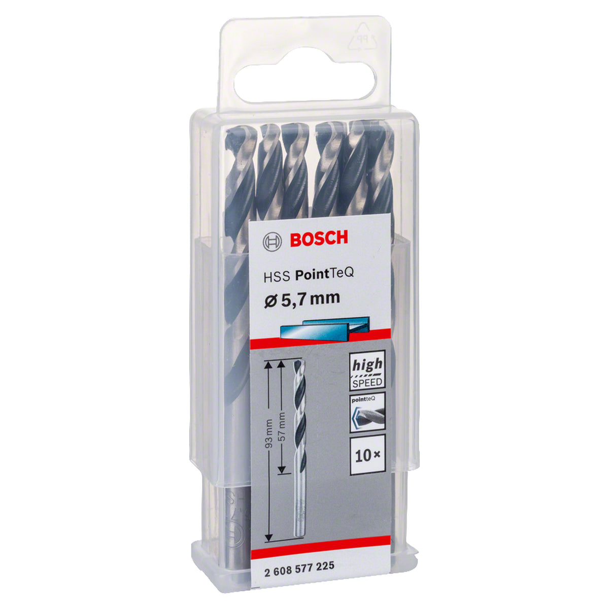 Bosch HSS PointTeQ Metal Twist Drill Bit (5.7x57x93mm, 10-piece pack, For fast metal drilling)