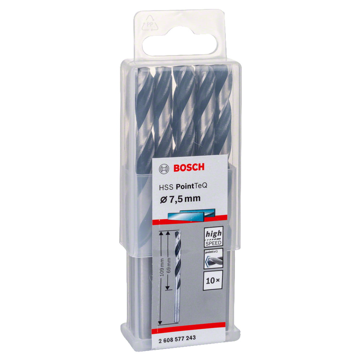 Bosch HSS PointTeQ Metal Twist Drill Bit (7.5x69x109mm, 10-piece pack, For fast metal drilling)