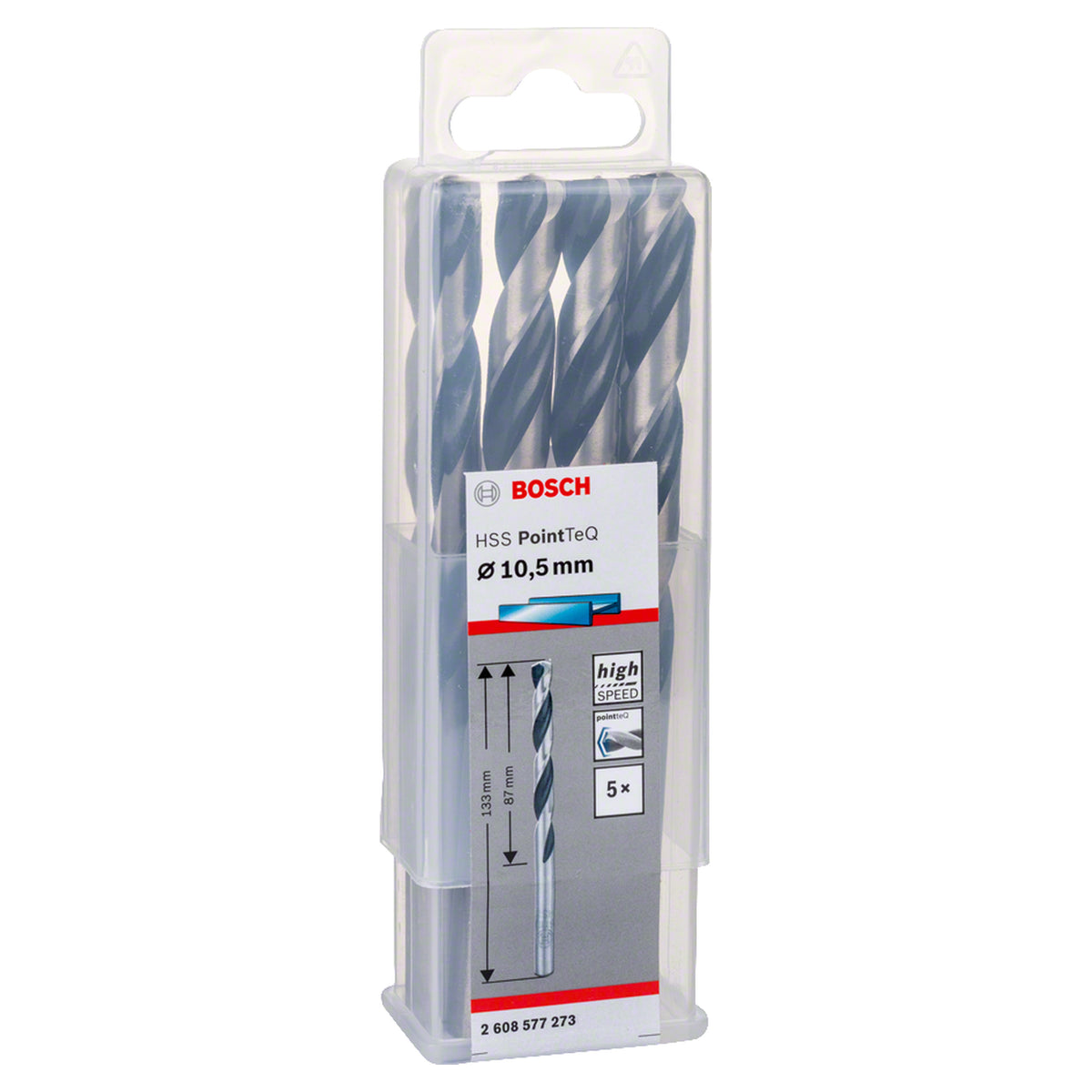 Bosch HSS PointTeQ Metal Twist Drill Bit (10.5x87x133mm, 5-piece pack, For fast metal drilling)