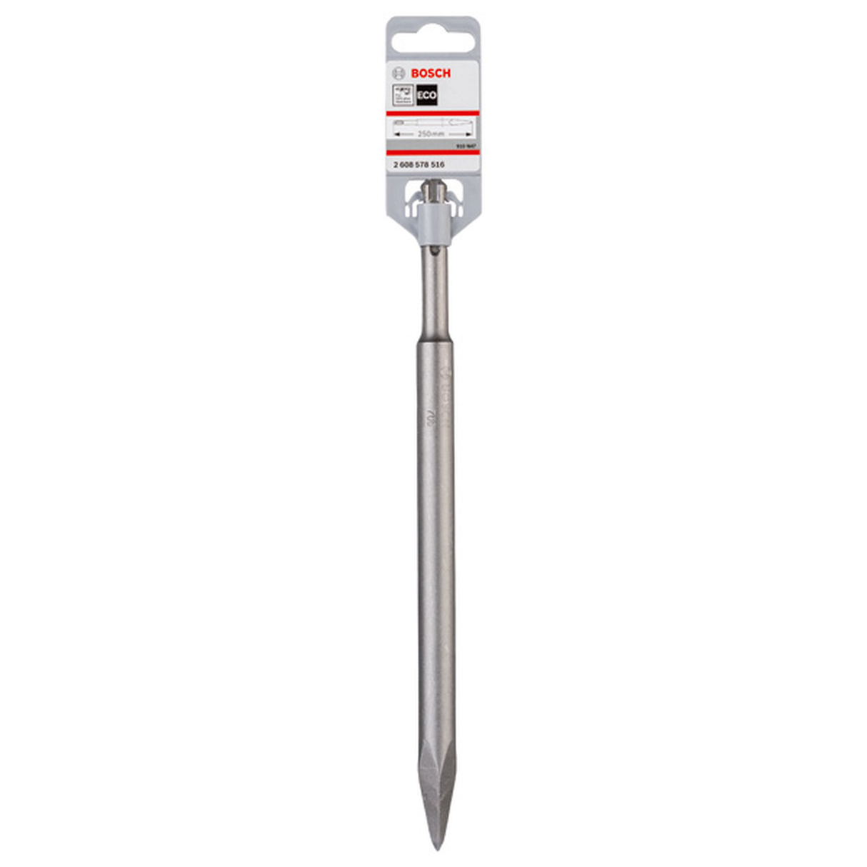 Bosch Pointed Chisel SDS Plus ECO 250mm (economical pointed chisel for general chiselling tasks in concrete and masonry, durable construction for reliable performance), compatible with SDS Plus hammer drills.