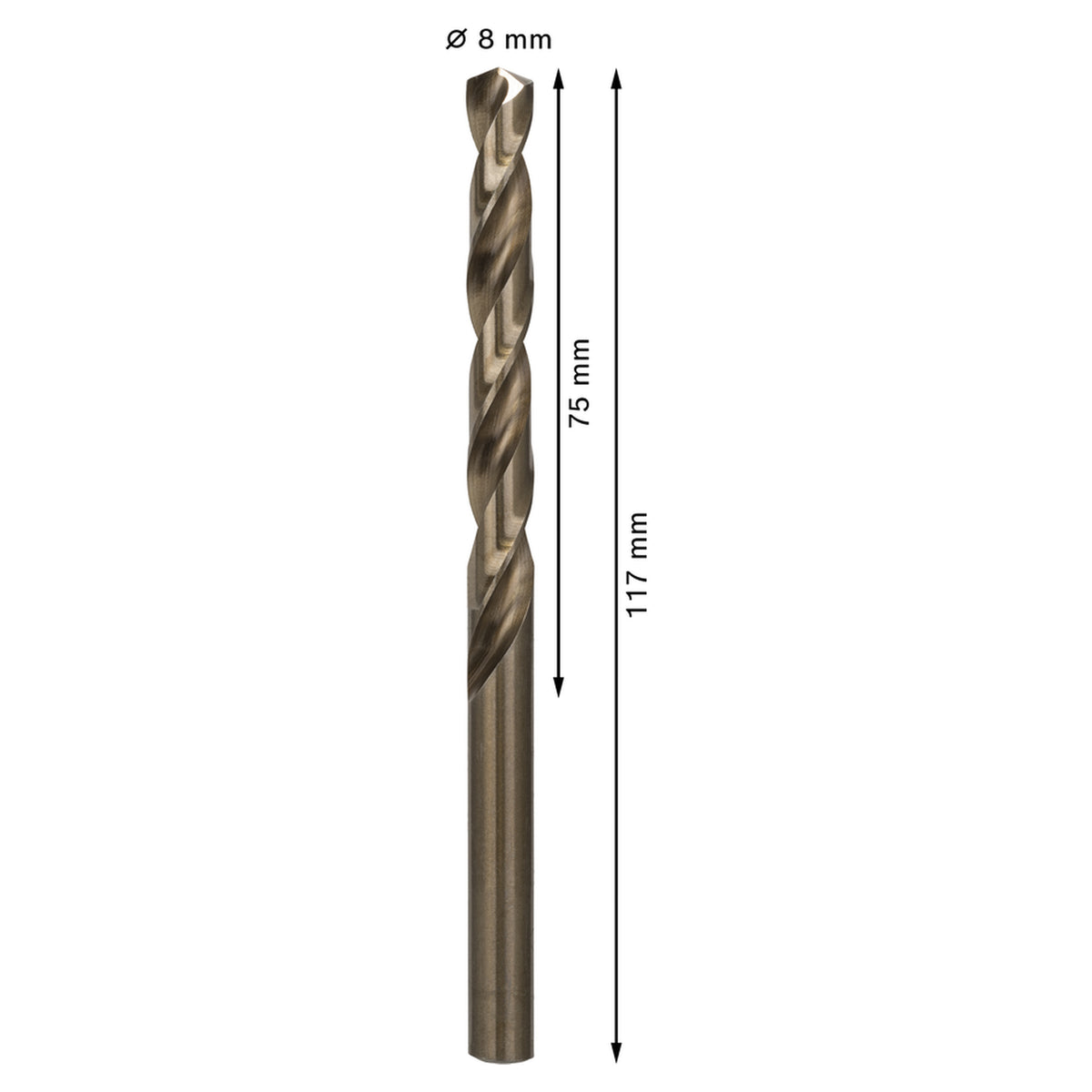 Bosch HSS-CO Metal Drill Bit (8x75x117mm, 5-piece pack, For drilling in tough metals like stainless steel)