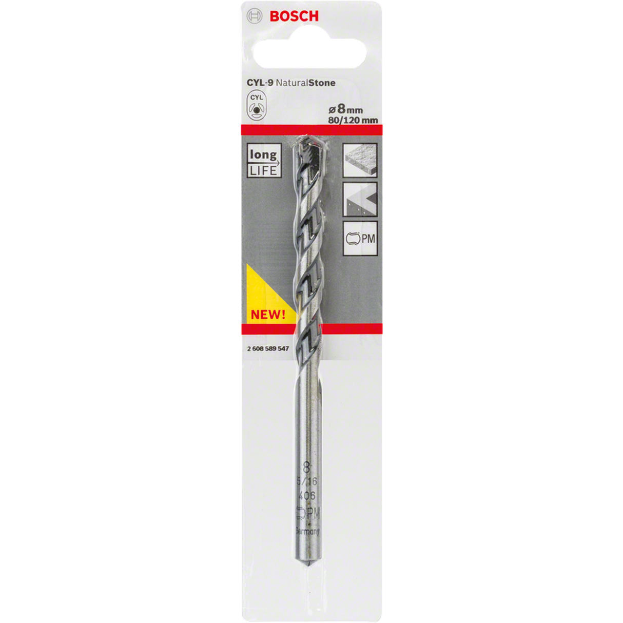 Bosch CYL-9 Carbide-Tipped Drill Bit (8x80x120mm, For stone/concrete)
