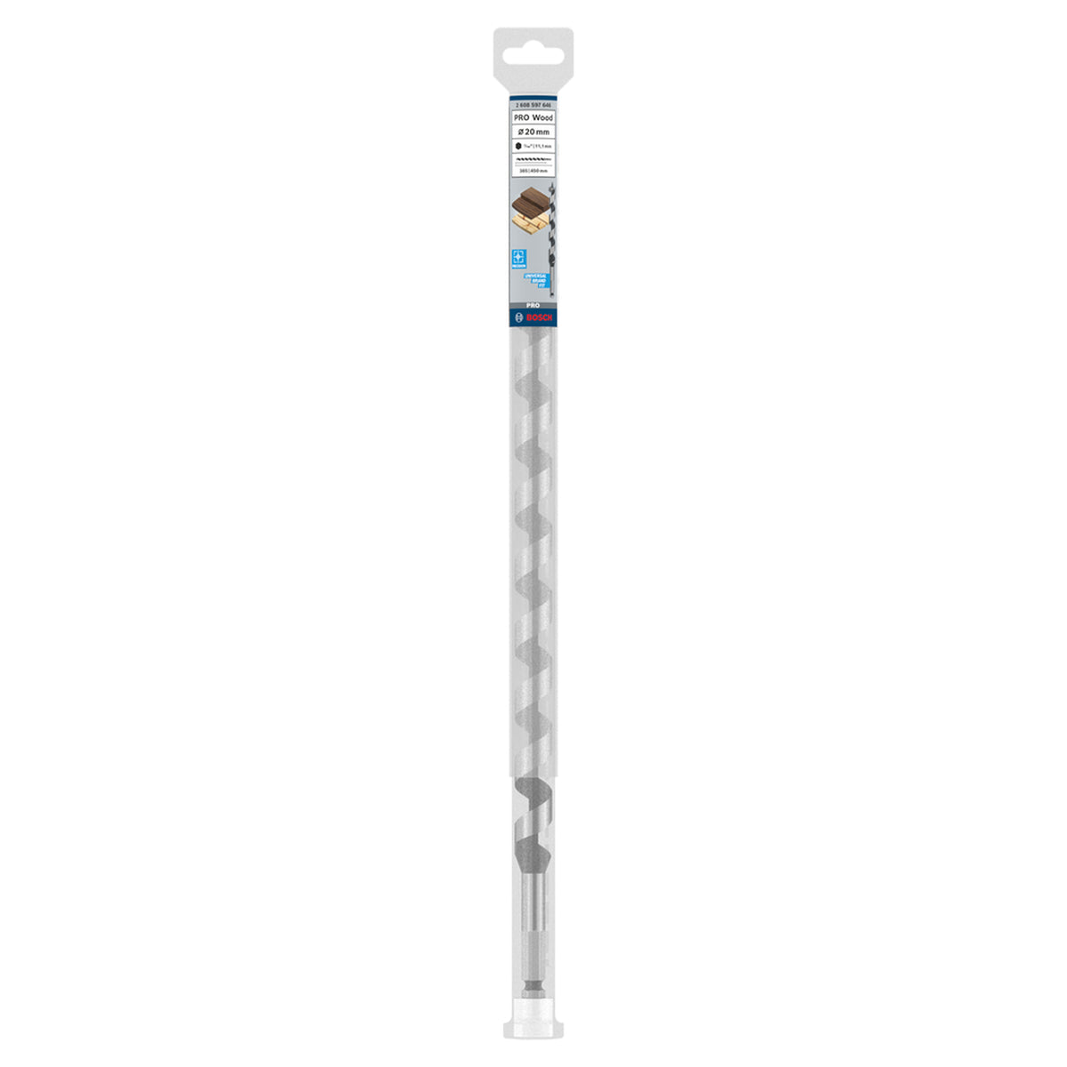 Bosch HEX Auger Bit 20x450mm (for fast and accurate drilling of deep holes in wood, features a hexagonal shank for secure grip and strong rotation), compatible with drills with hexagonal chucks.