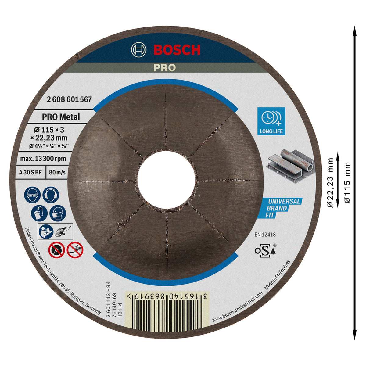 Bosch Cutting Disc Expert for Metal (115x3x22.23mm, For precise and fast metal cutting)