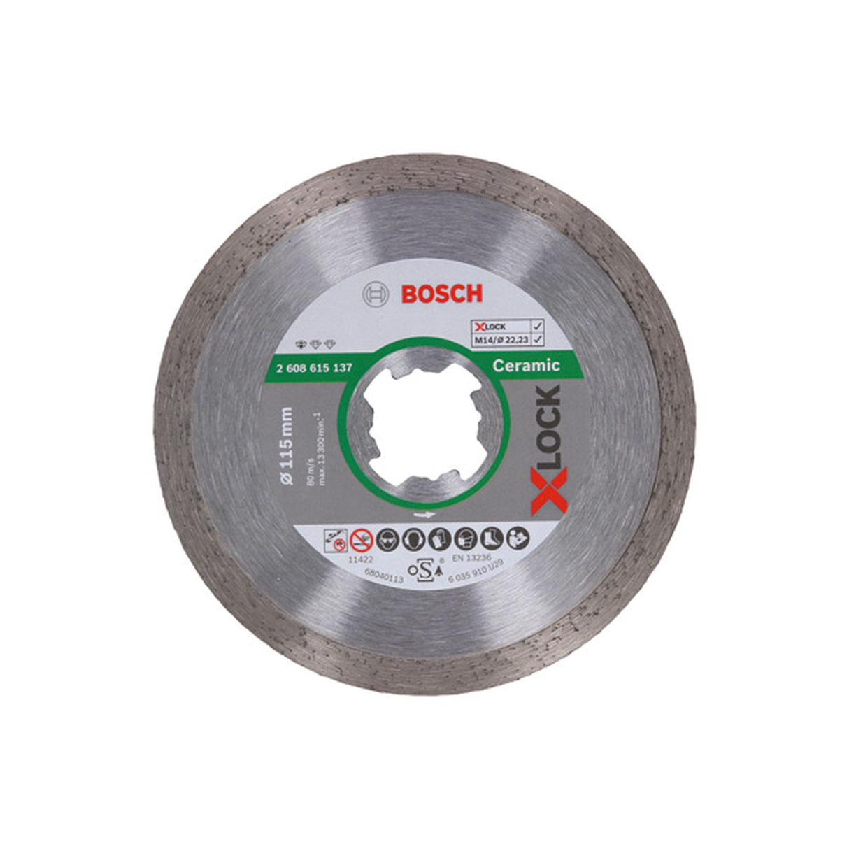 Bosch Diamond Disc X-LOCK Standard for Ceramic 115x1.6x7mm (for reliable and clean cutting of ceramic tiles, X-LOCK mounting for fast and easy disc changes), compatible with X-LOCK angle grinders.