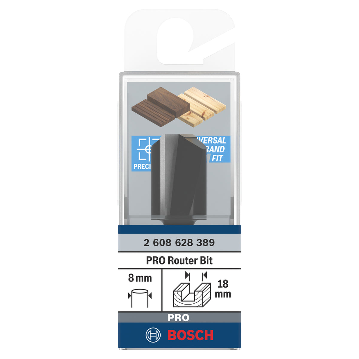 Bosch Straight Bit 8mm, D1 18mm, L 25mm, G 56mm (for general purpose routing, grooving, and mortising in wood, carbide-tipped for long life and clean results), compatible with routers.