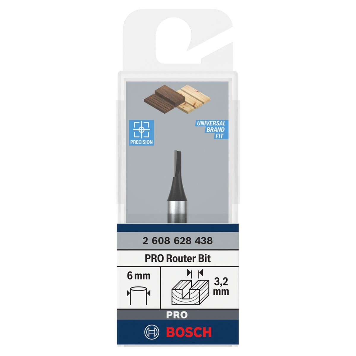 Bosch Straight Bit 6x3,2x51mm (for general purpose routing, grooving, and mortising in wood, carbide-tipped for long life and clean results), compatible with routers.