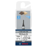 Bosch Straight Bit 6x3,2x51mm (for general purpose routing, grooving, and mortising in wood, carbide-tipped for long life and clean results), compatible with routers.