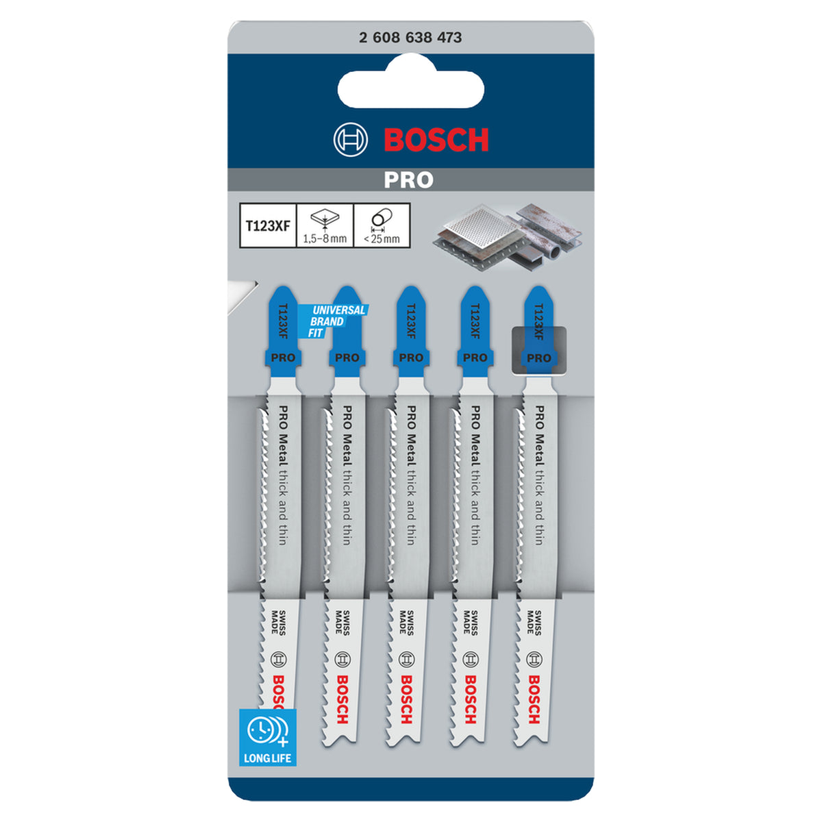 Bosch Jigsaw Blades T 123X HSS Progressor for Metal (5-piece set, For progressive cutting in metal, HSS)