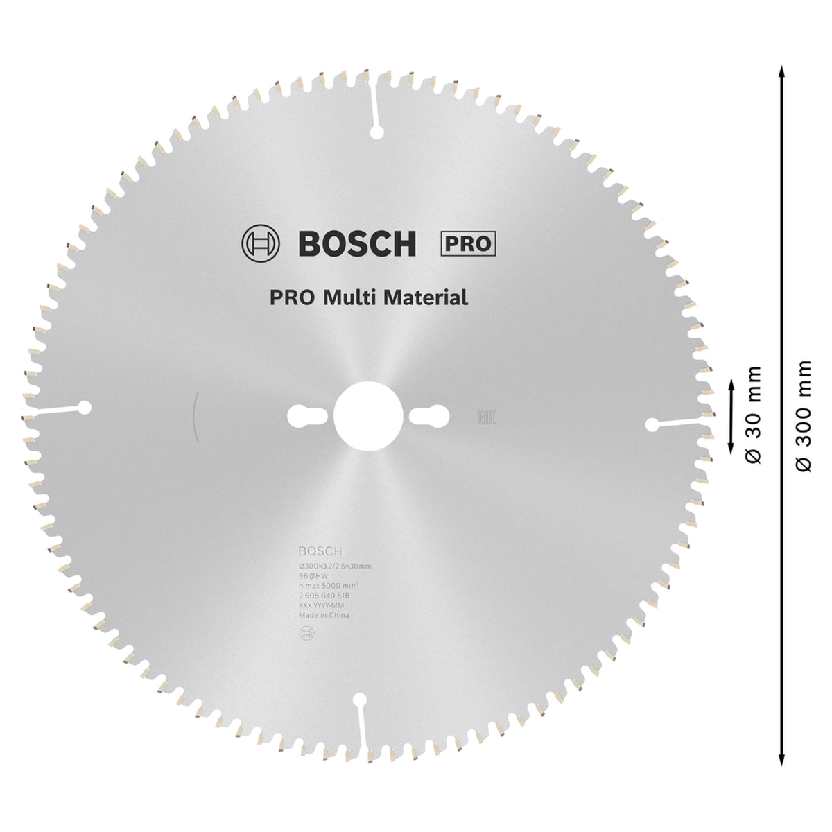 Bosch Circular Saw Blade Multi-Material (B, 300x30mm, 96 teeth, For various materials including wood, metal, plastic)