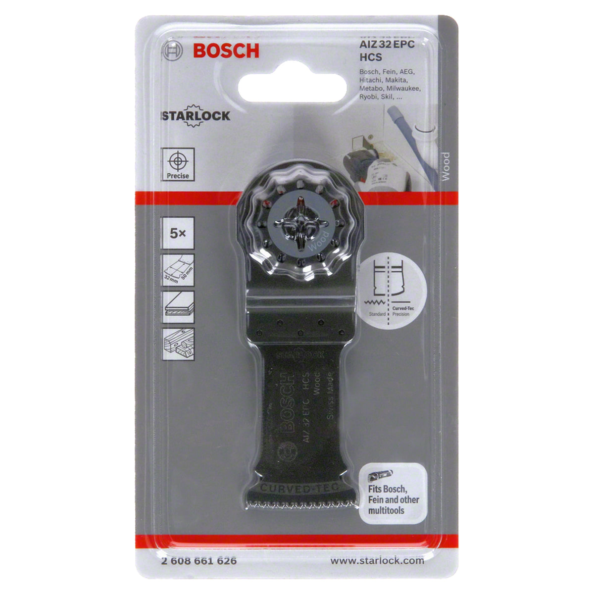 Bosch Professional 5pcs HCS Plunge Cut Saw Blade AIZ 32 EPC Wood Curved-Tec (32mm width, 50mm immersion depth, Starlock mount, for softwood and plastic)