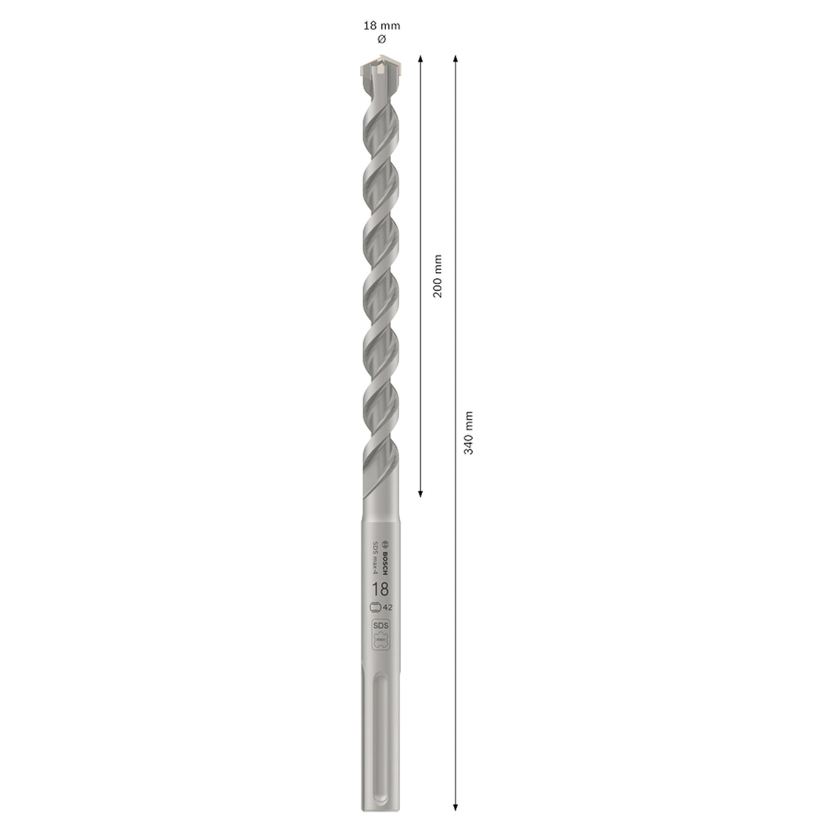 Bosch SDS Max-4 Hammer Drill Bit (18x340mm, For concrete and masonry, 4-cutter head)