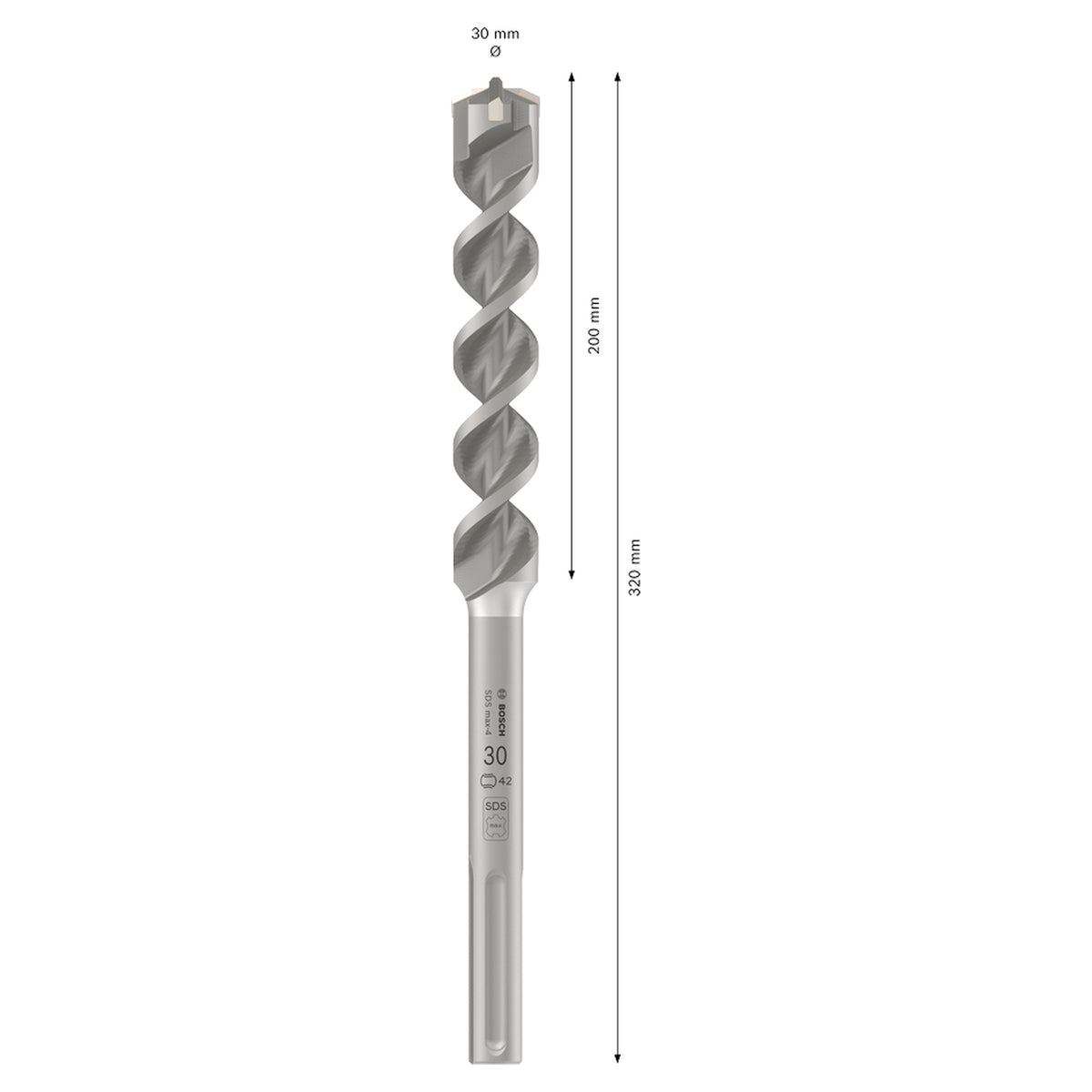 Bosch SDS Max-4 Hammer Drill Bit (30x320mm, For concrete and masonry, 4-cutter head)