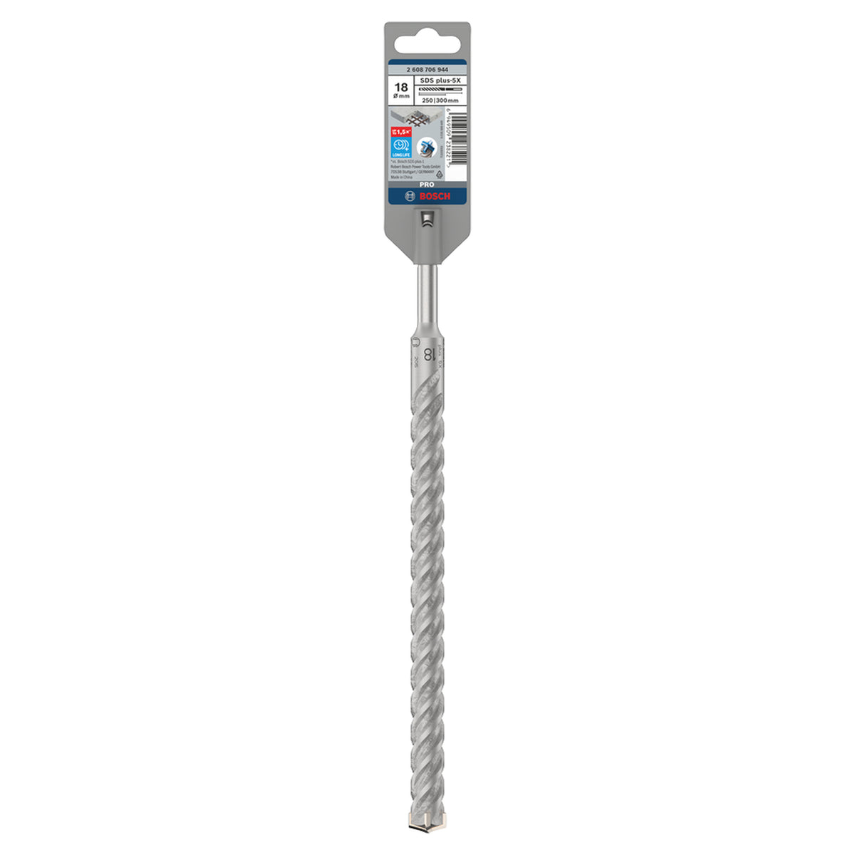 Bosch SDS-Plus-5X Hammer Drill Bit (18x250/300mm, For reinforced concrete and masonry)
