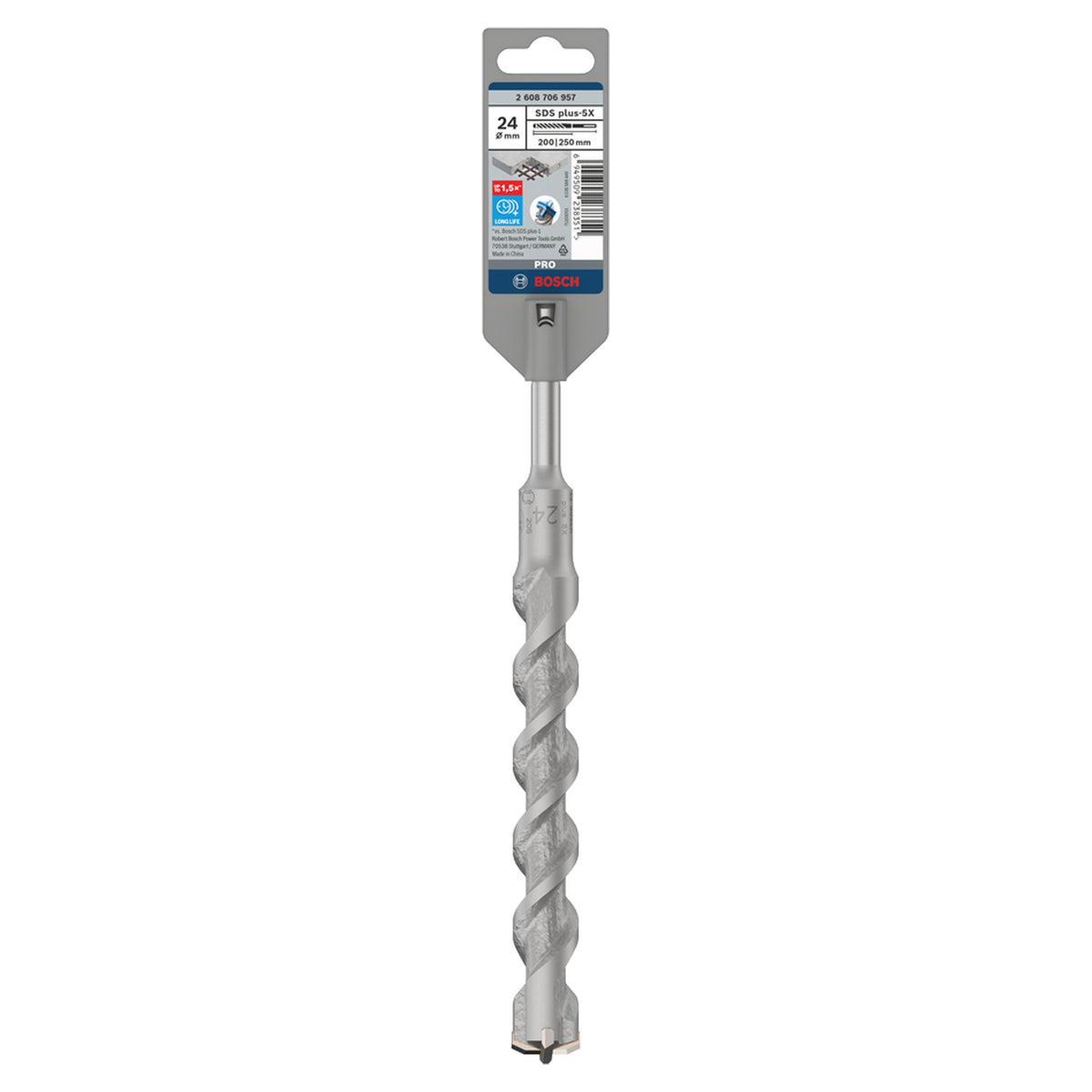 Bosch SDS-Plus-5X Hammer Drill Bit (24x200/250mm, For reinforced concrete and masonry)