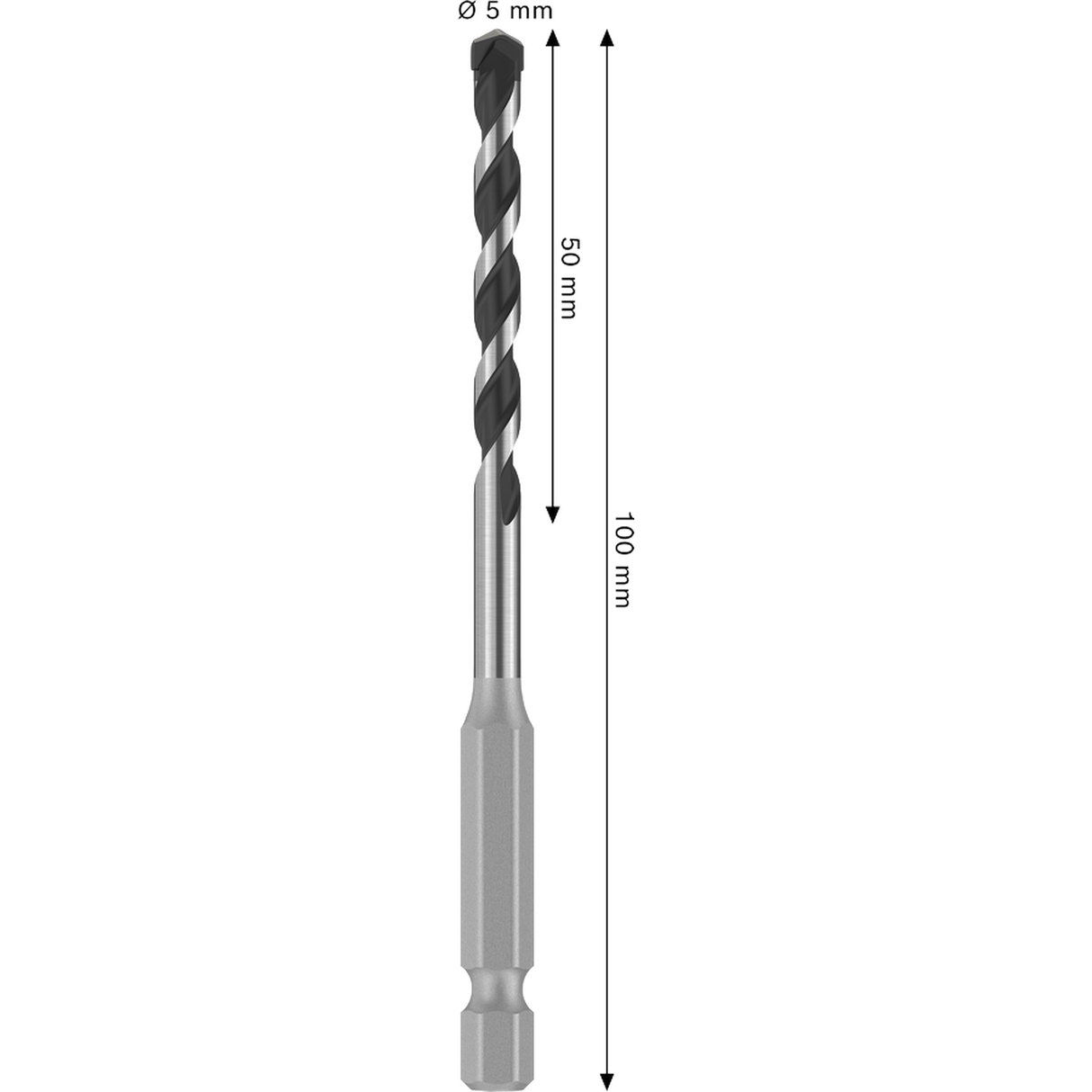 Bosch Professional PRO HEX-5 Drill Bit 5x50x100mm (Carbide tip, 1/4" Hex shank, for Concrete/Masonry, Impact rated)