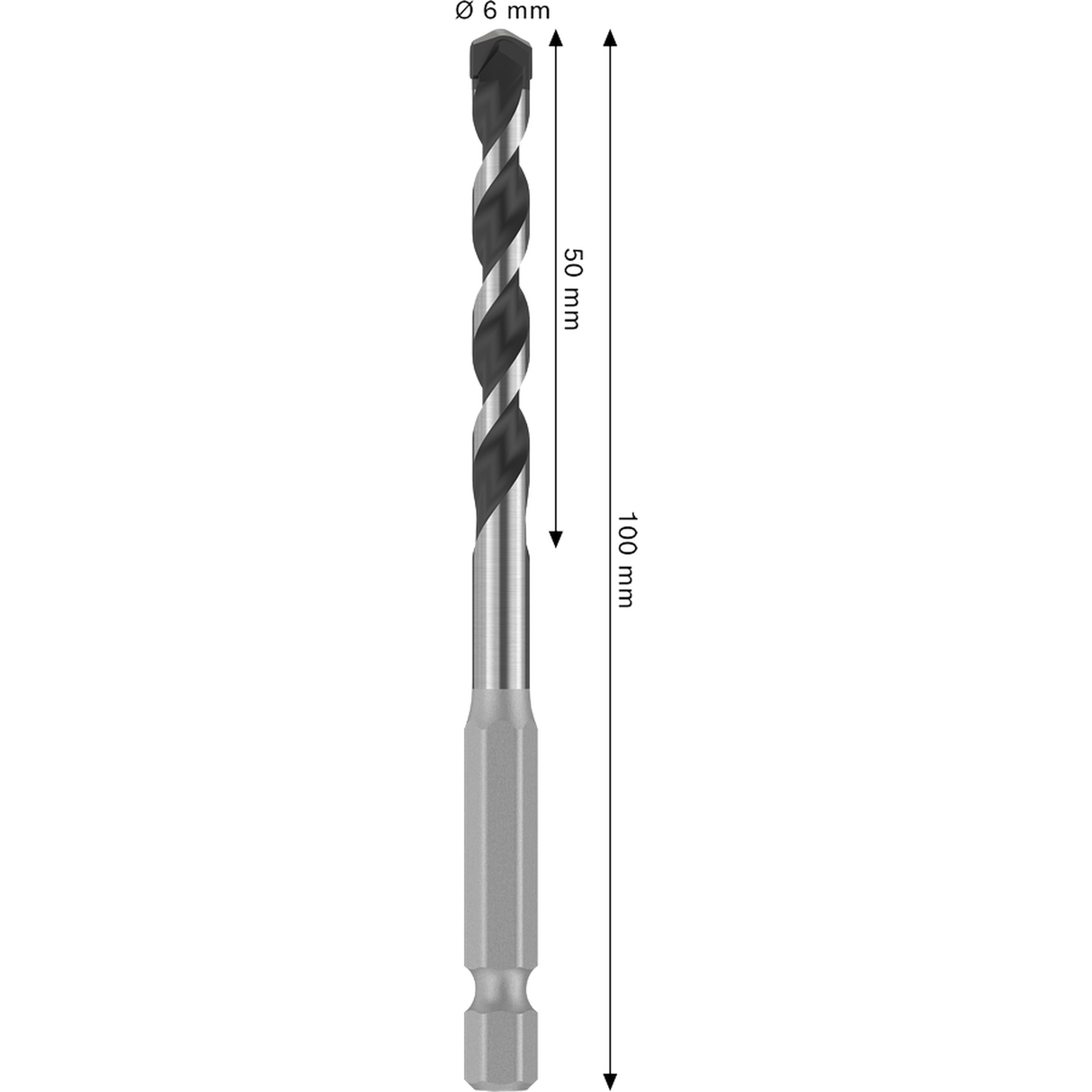 Bosch Professional PRO HEX-5 Drill Bit 6x50x100mm (Carbide tip, 1/4" Hex shank, for Concrete/Masonry, Impact rated, S.o.S - 1x Drill bit)