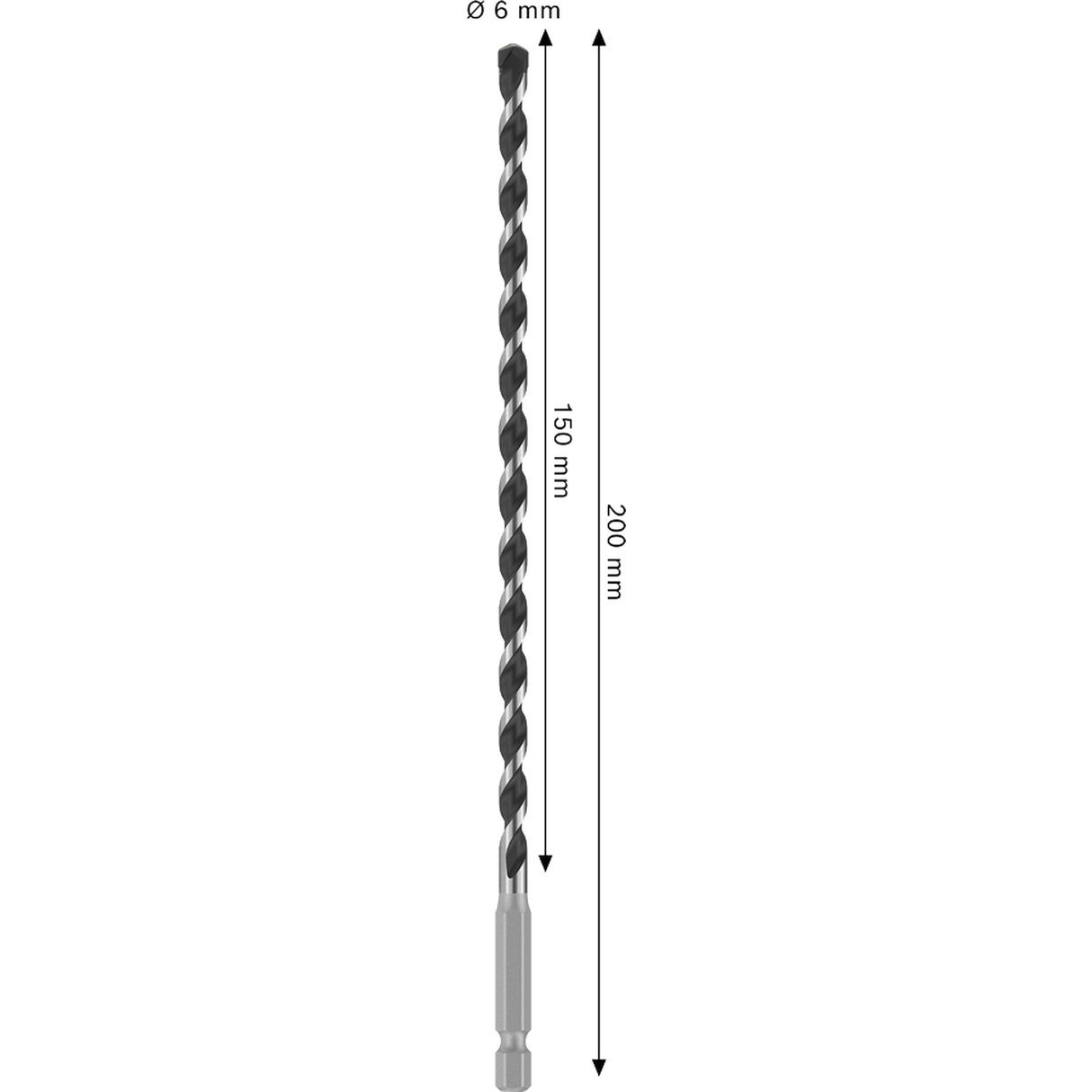 Bosch Professional PRO HEX-5 Drill Bit 6x150x200mm (Carbide tip, 1/4" Hex shank, for Concrete/Masonry, Impact rated, S.o.S - 1x Drill bit)