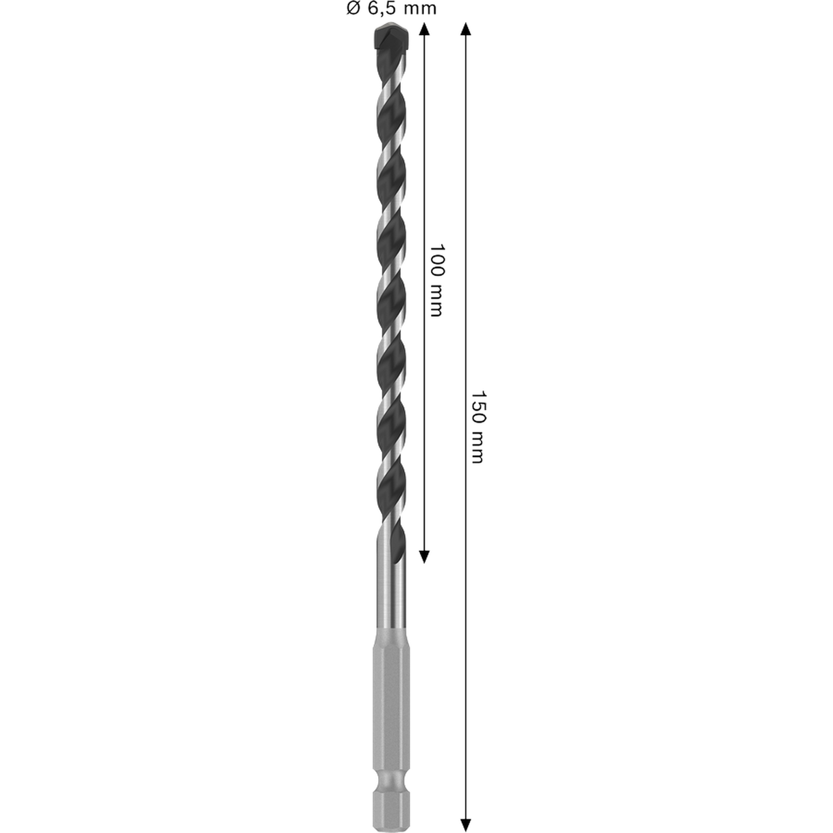 Bosch Professional PRO HEX-5 Drill Bit 6.5x100x150mm (Carbide tip, 1/4" Hex shank, for Concrete/Masonry, Impact rated, S.o.S - 1x Drill bit)