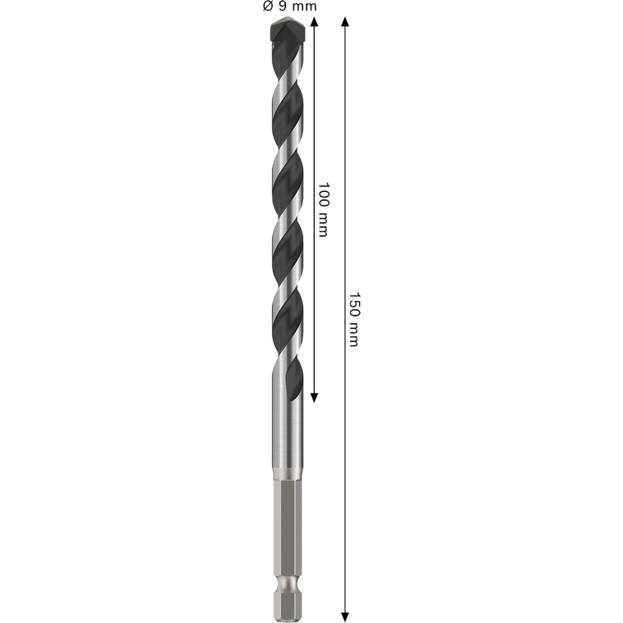 Bosch Professional PRO HEX-5 Concrete Drill Bit 9x100x150mm (Continuous carbide edge, 1/4" Hex shank, for Concrete/Masonry, Impact rated, S.o.S - 1x Drill bit)