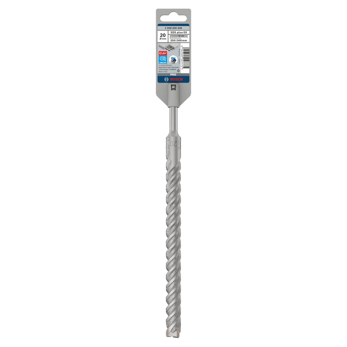 Bosch SDS Plus-5X Hammer Drill Bit (20x250/300mm, For reinforced concrete and masonry, Long life)