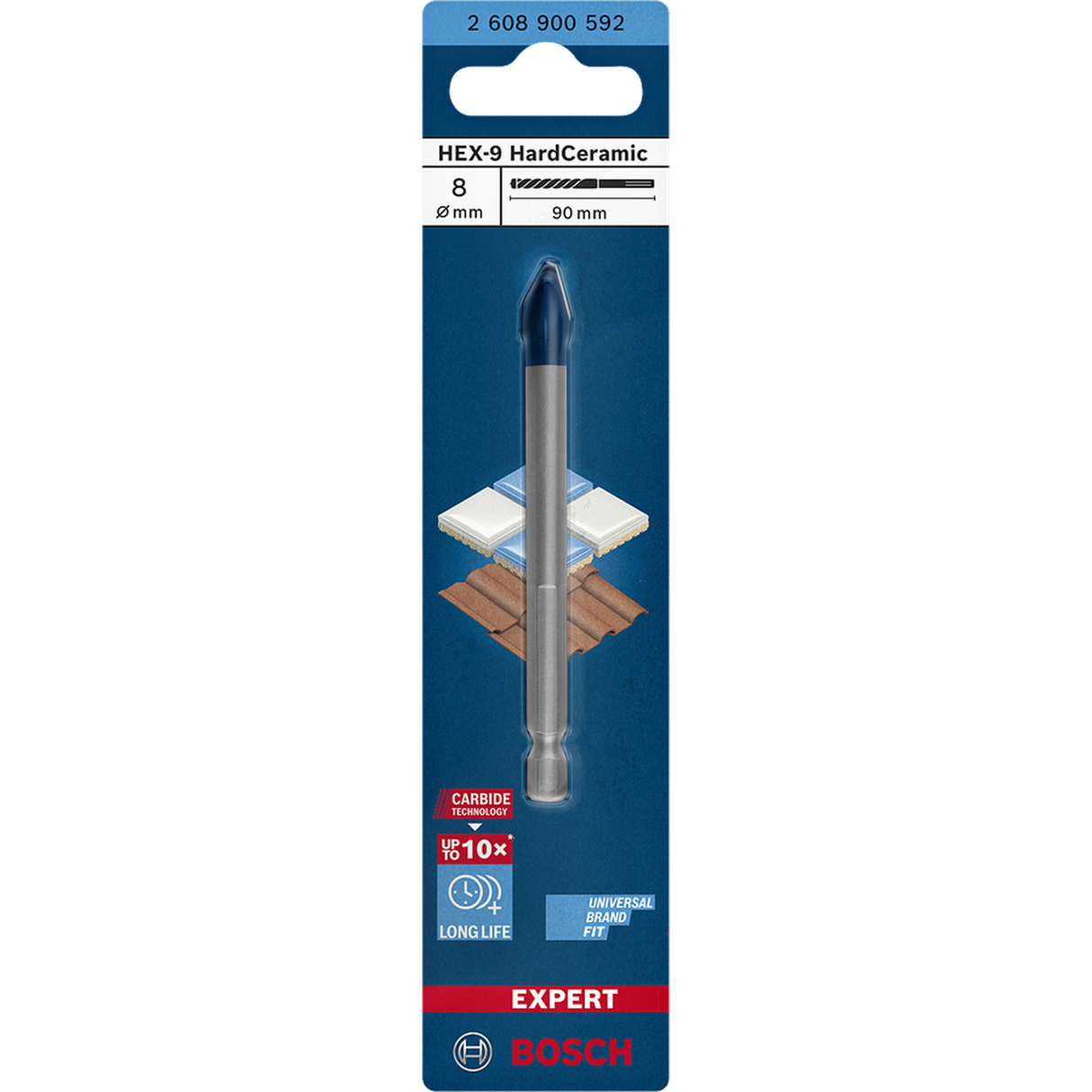 Bosch HEX-9 HardCeramic Drill Bit (8x90mm, For hard tiles and ceramics, Hex shank)
