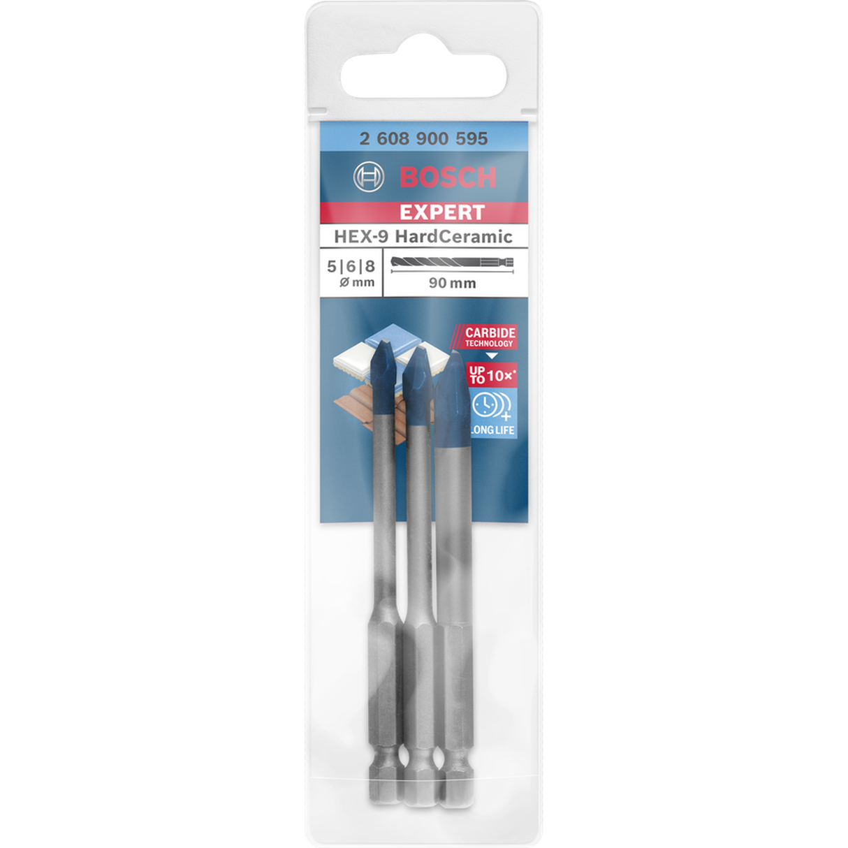 Bosch HEX-9 HardCeramic Drill Bit Set (3-piece: 5/6/8mm, For hard tiles and ceramics, Hex shank)
