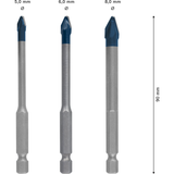 Bosch HEX-9 HardCeramic Drill Bit Set (3-piece: 5/6/8mm, For hard tiles and ceramics, Hex shank)