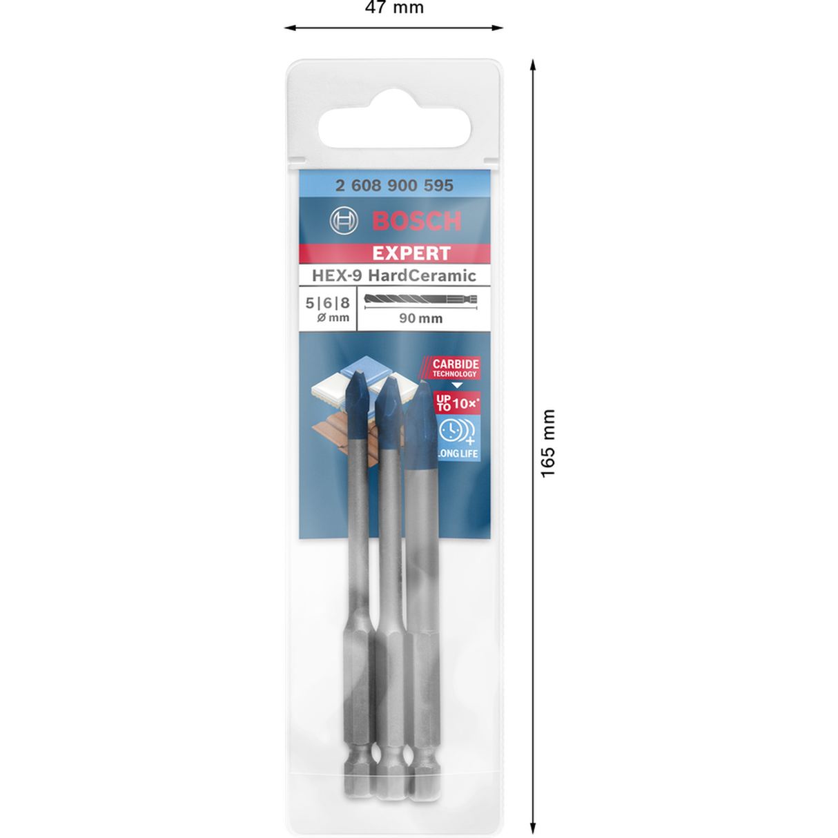 Bosch HEX-9 HardCeramic Drill Bit Set (3-piece: 5/6/8mm, For hard tiles and ceramics, Hex shank)