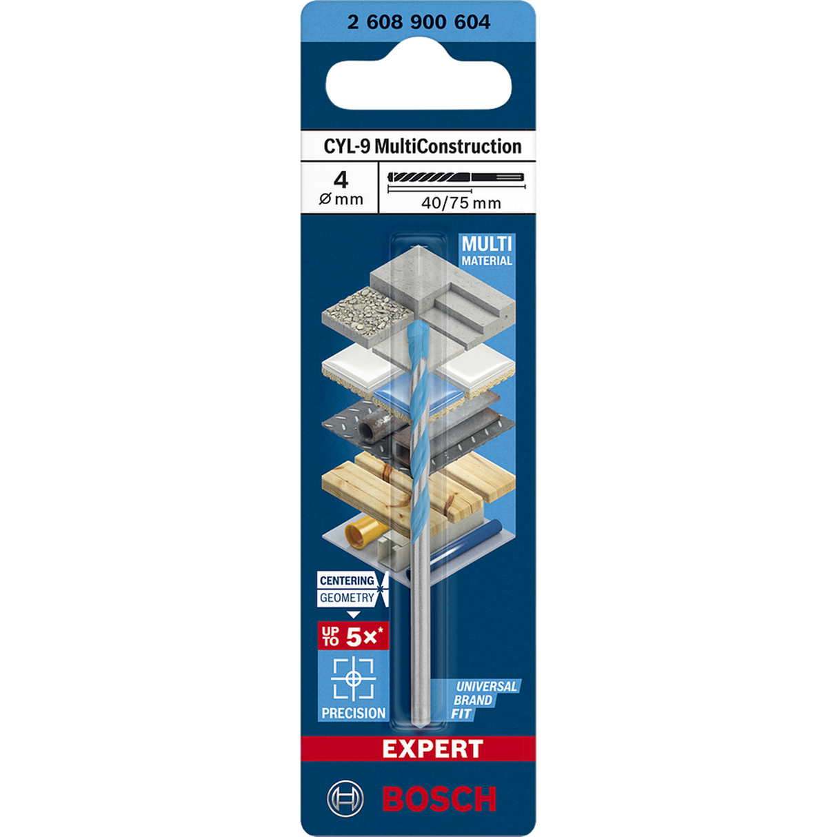 Bosch CYL-9 MultiConstruction Drill Bit (4x40x75mm, For various materials: tile, wood, metal, masonry)