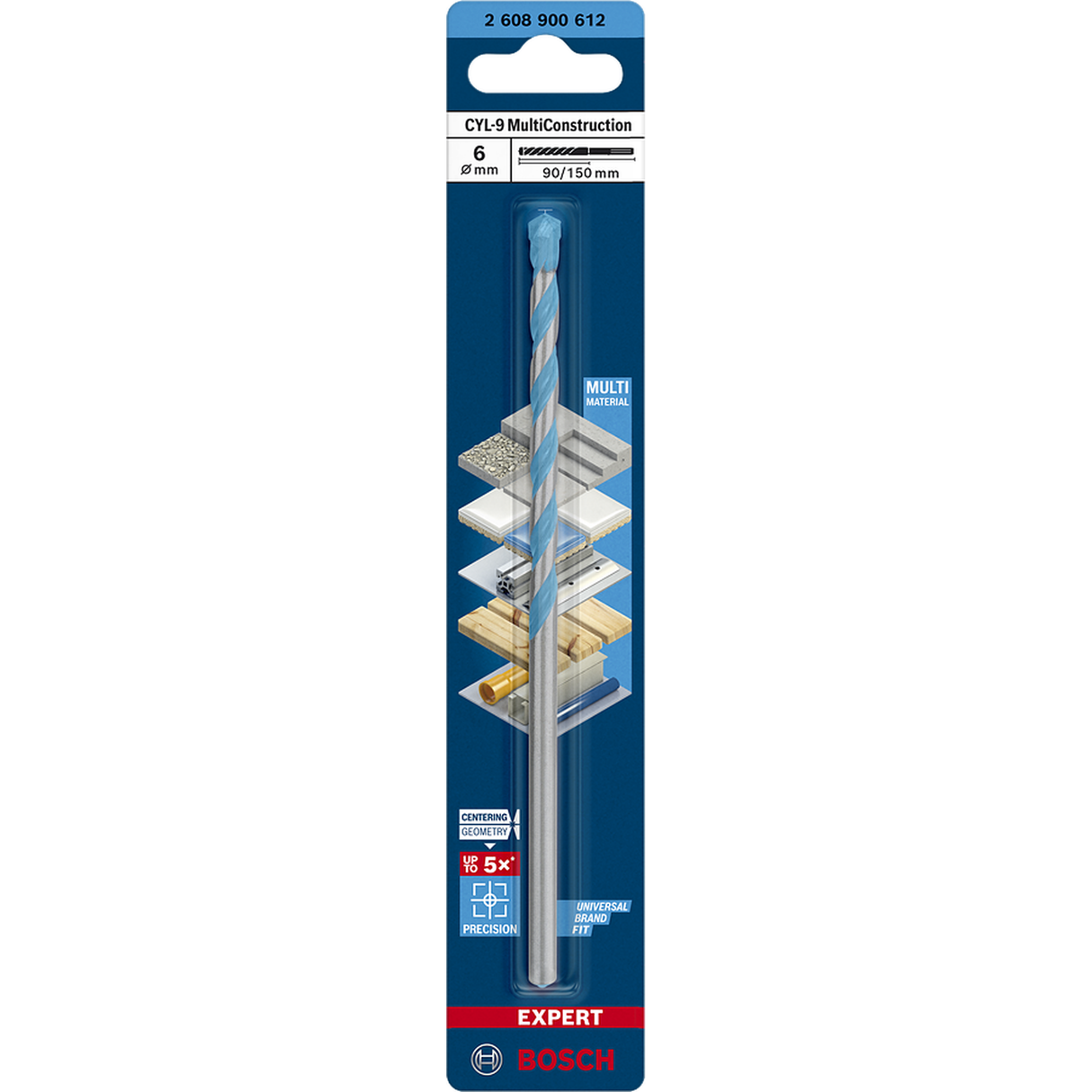 Bosch CYL-9 MultiConstruction Drill Bit (6x90x150mm, For various materials: tile, wood, metal, masonry)