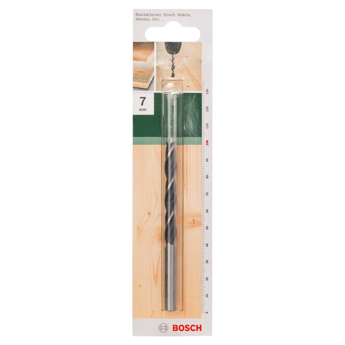 Bosch Brad Point Drill Bit 7x100mm (for precise and splinter-free drilling in softwood and hardwood, features a centring tip for accurate starts), compatible with rotary drills.