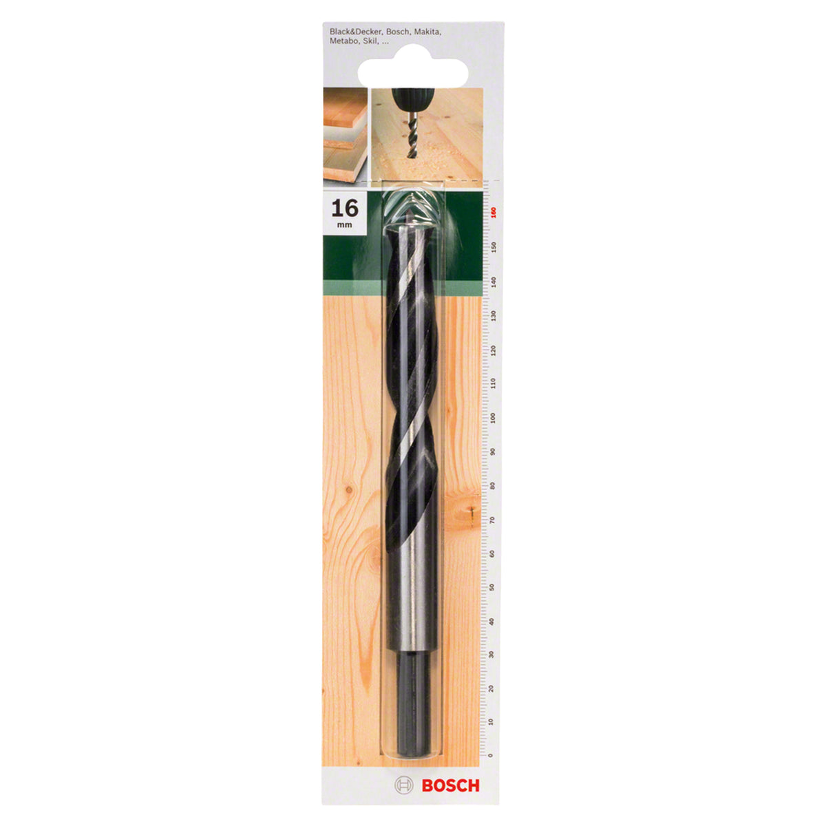 Bosch Brad Point Drill Bit 16x160mm (for precise and splinter-free drilling in softwood and hardwood, features a centring tip for accurate starts), compatible with rotary drills.