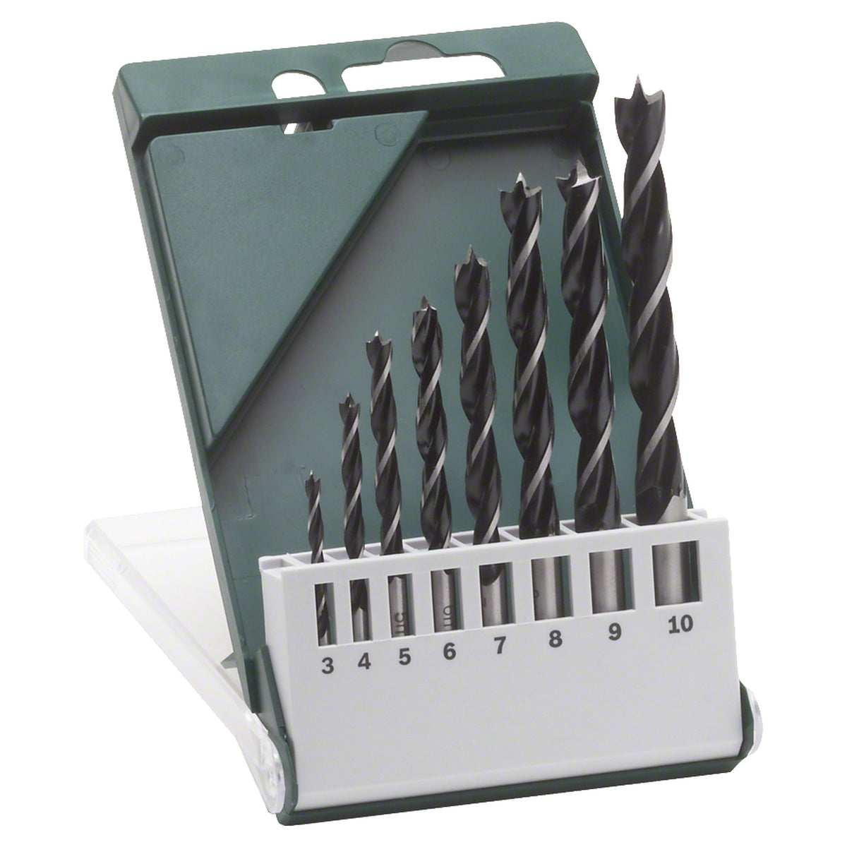 Bosch Wood Drill Bit Set 3/4/5/6/7/8/9/10mm 8pcs (a comprehensive set for general drilling tasks in wood, includes a wide range of popular sizes for versatility), compatible with rotary drills.