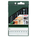 Bosch HSS-R Metal/Stone/Wood Drill Bit Set 9pcs (a versatile multi-material set for drilling in metal, masonry, and wood, includes a range of common sizes for various applications).