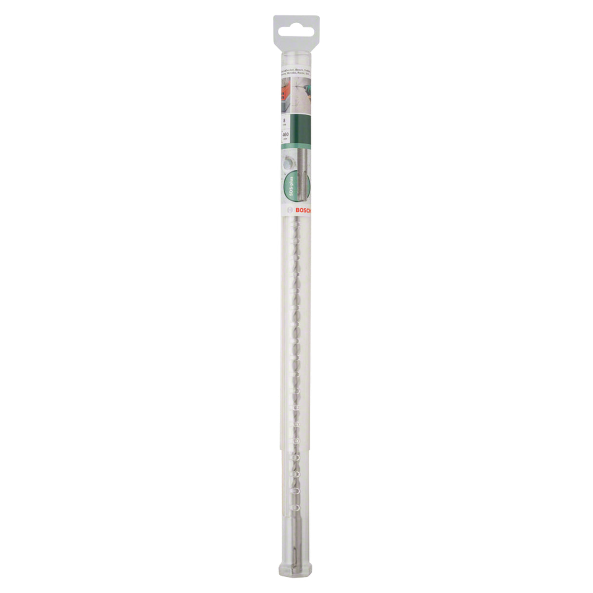 Bosch SDS Plus-1 Drill Bit 8x460mm (for concrete and masonry, robust carbide tip for extended life, optimized flute design for efficient dust removal and faster drilling), compatible with SDS Plus hammer drills.