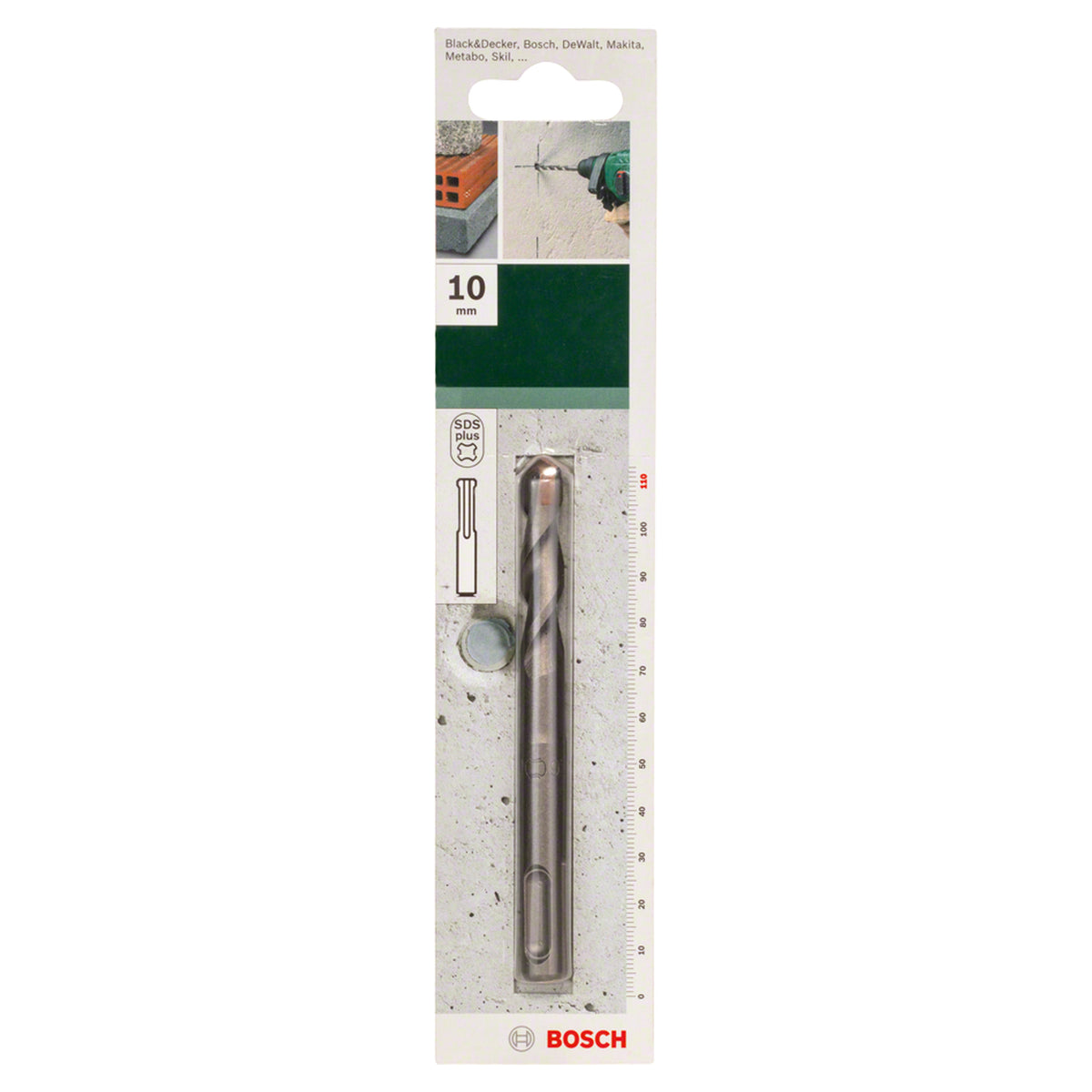 Bosch SDS Plus-1 Drill Bit 10x110mm (for concrete and masonry, robust carbide tip for extended life, optimized flute design for efficient dust removal and faster drilling), compatible with SDS Plus hammer drills