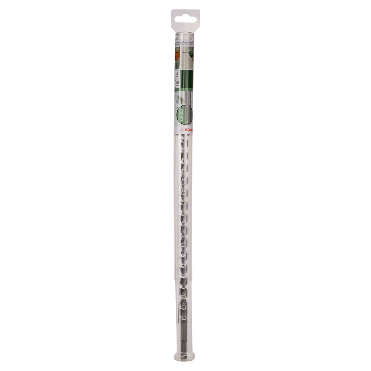 Bosch SDS Plus-1 Drill Bit 12x460mm (for concrete and masonry, robust carbide tip for extended life, optimized flute design for efficient dust removal and faster drilling), compatible with SDS Plus hammer drills.