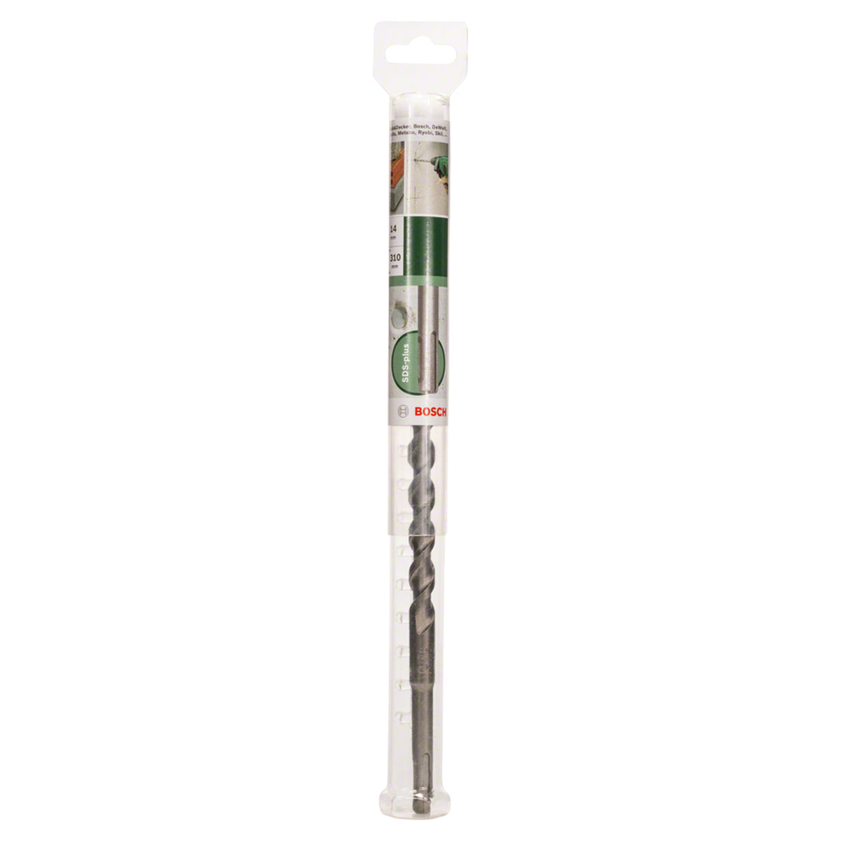Bosch SDS Plus-1 Drill Bit 14x310mm (for concrete and masonry, robust carbide tip for extended life, optimized flute design for efficient dust removal and faster drilling), compatible with SDS Plus hammer drills.