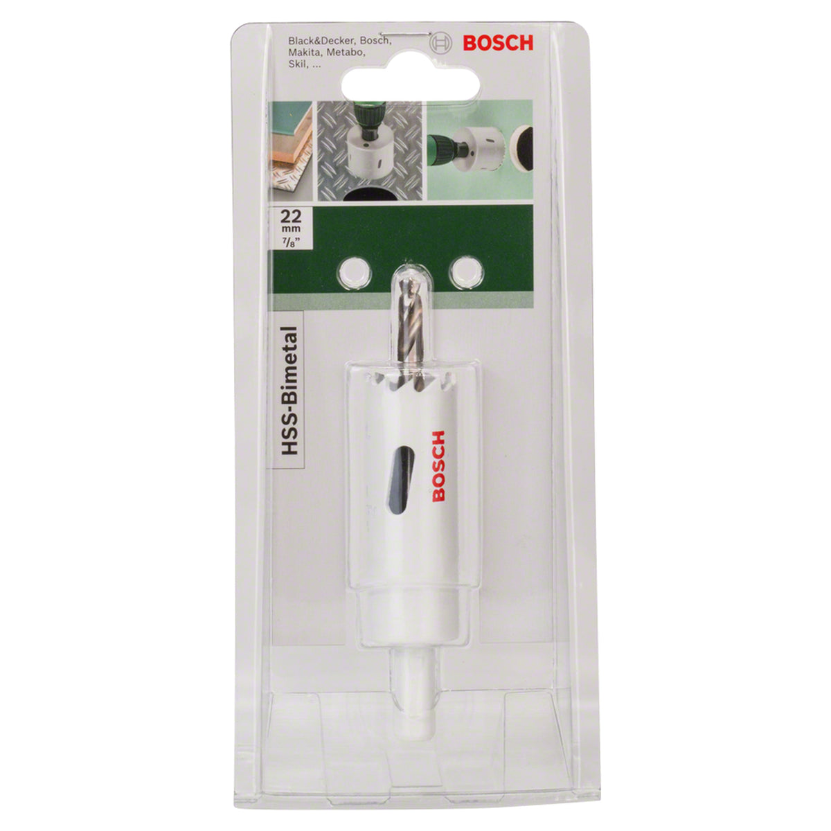 Bosch Hole Saw Bi-Metal HSS 22mm (bi-metal hole saw for general purpose drilling in wood, metal, and plastic).