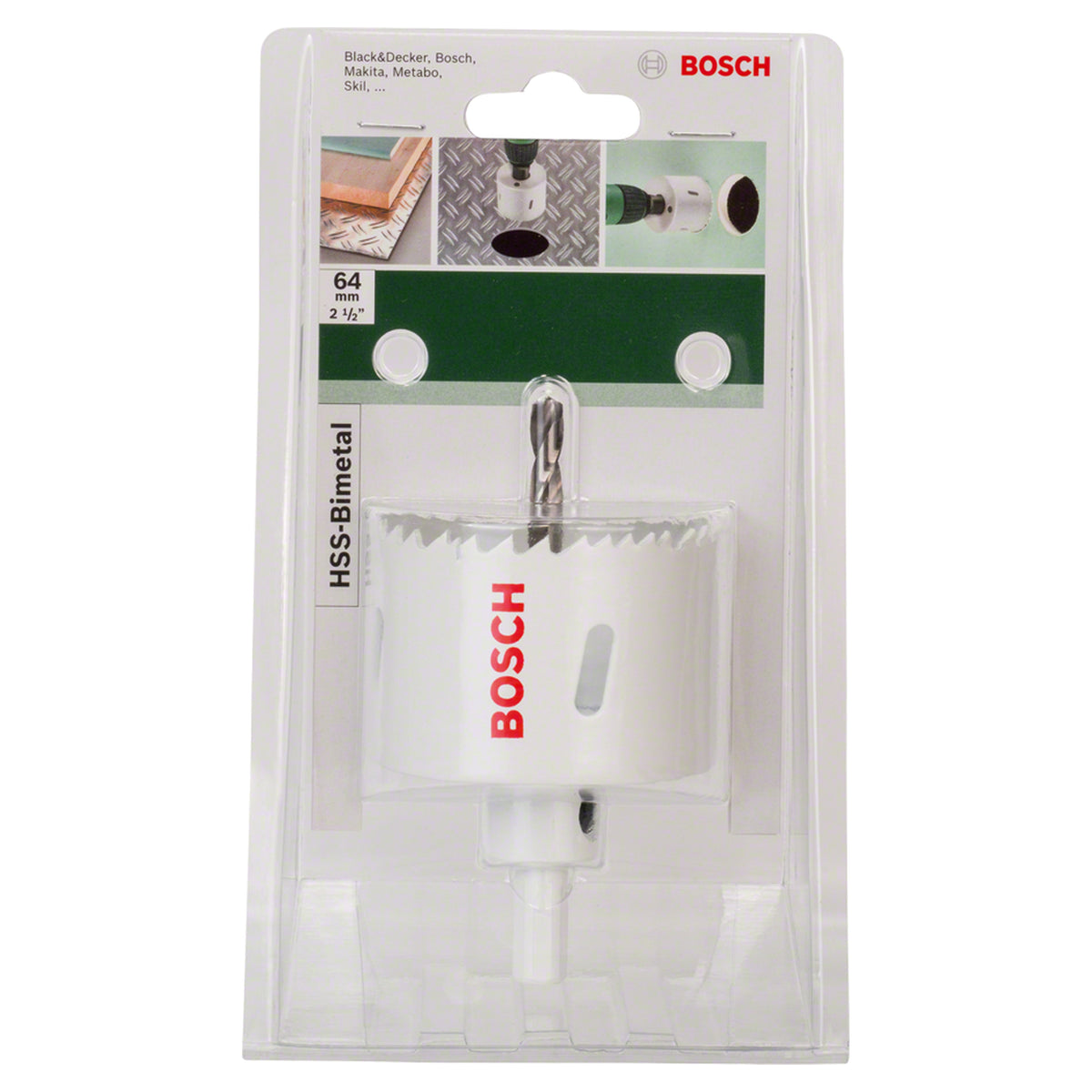 Bosch Hole Saw Bi-Metal HSS 64mm (bi-metal hole saw for general purpose drilling in wood, metal, and plastic).