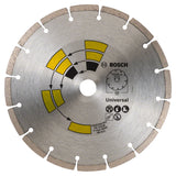 Bosch Diamond Disc Universal All-Purpose 115x22.23mm (for general purpose cutting in various construction materials, robust diamond segments for balanced performance and durability), compatible with angle grinders.