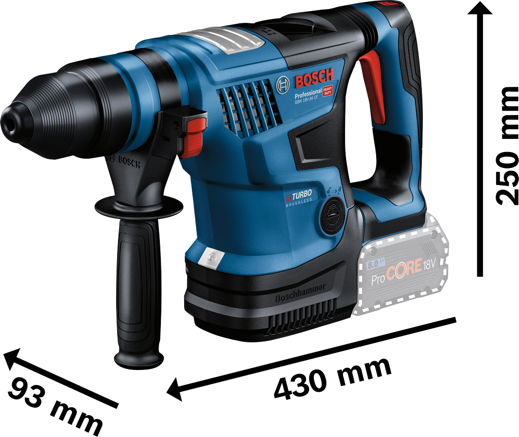 Bosch Professional Cordless Rotary Hammer GBH 18V-34 C (18V System, SDS-Plus, without battery/ charger, carrying case)