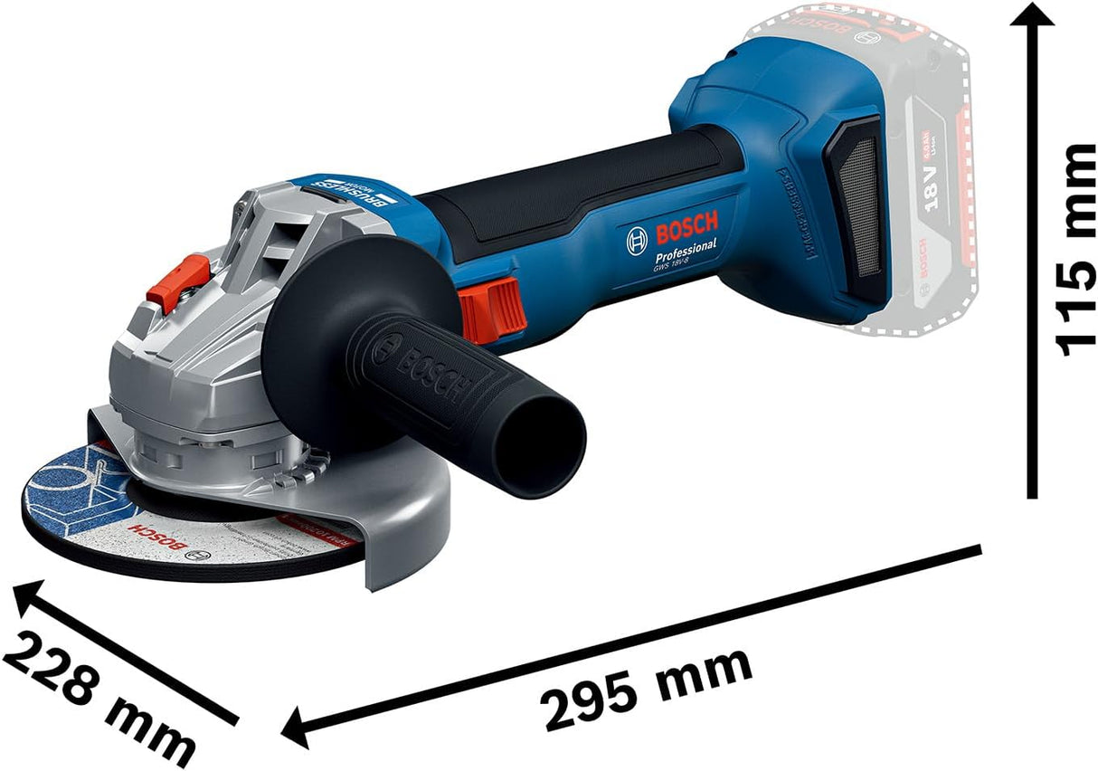 Bosch Professional 18V System Cordless Angle Grinder GWS 18V-8 (Disc Diameter 115mm, incl. 2X GBA 4.0Ah Batteries, GAL 18V-40 Charger, L-BOXX)