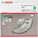 بوش قرص منشار دائري Optiline للخشب (H، مقاس 184x20 ملم، 40 سن، لقطع سريع في الخشب)